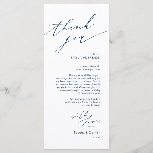 Einstellung Hochzeitsplatz Danke Minimalistischer  Programm (Vorderseite)