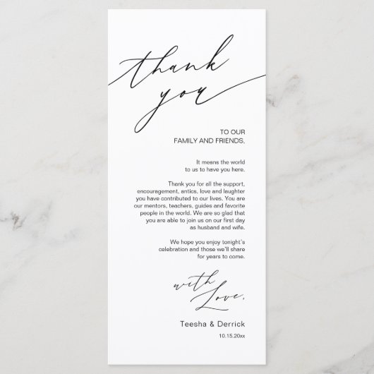 Einstellung Hochzeitsplatz Danke Minimalistischer  Programm (Vorderseite)