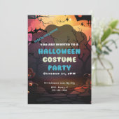 Einstellung von Sun Bats Pumpkins Halloween Einladung (Stehend Vorderseite)