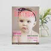 Einstellungsfähige Girl's Birthday Invite Magazine Einladung (Stehend Vorderseite)