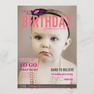 Einstellungsfähige Girl's Birthday Invite Magazine Einladung