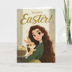 Einstimmiges Mädchen und Baby-Bunny-Ostergruß Karte