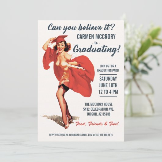 Einstufungen | Vintages Button-Up-Mädchen Einladung (Stehend Vorderseite)