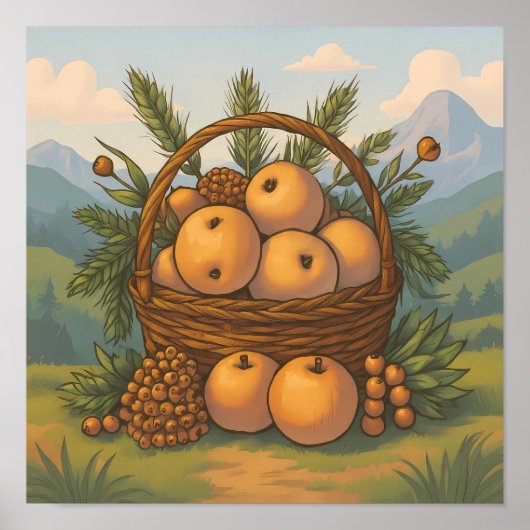 Eintauchende Herbstszene: Nahtloses Cottagecore Poster (Vorne)