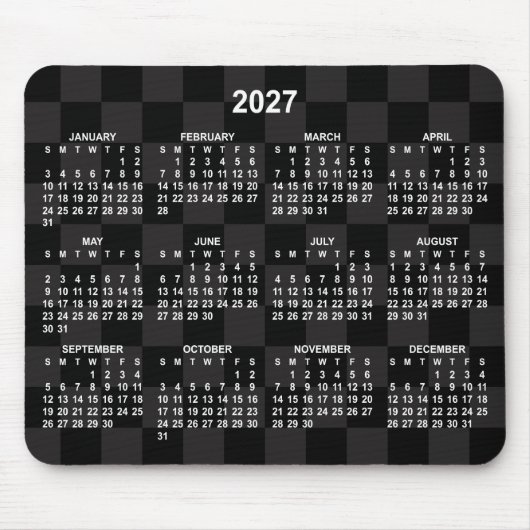 Eintöniges schwarzes Schachbrett 2027 Kalender Mousepad (Vorne)