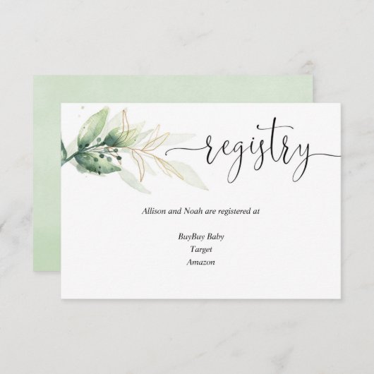 Einträge für grün-goldene Blätter Begleitkarte (Vorne/Hinten)