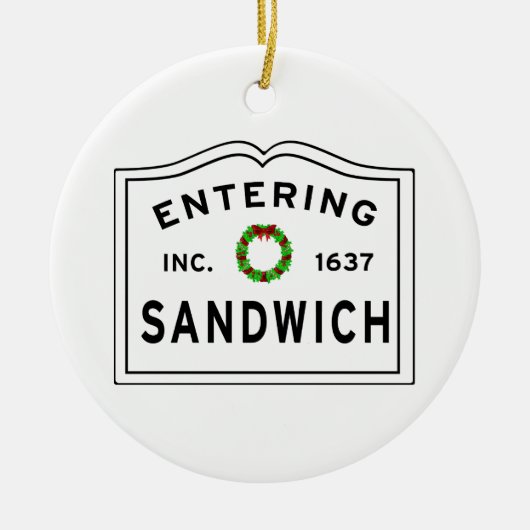 Eintritt in Zuhause Town Sign MA Weihnachten Keramik Ornament (Vorne)