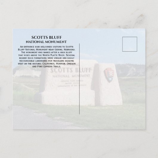 Eintritt Sign, Scotts Bluff National Monument, NE Postkarte (Rückseite)