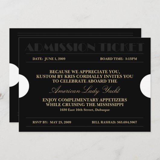 Eintrittskarte 12x18 Einladungen (Vorne/Hinten)