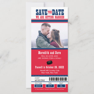 Eintrittskarte Blau Rot Eishockey Hochzeit Termin  Save The Date