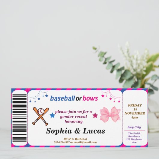 Eintrittskarte für das Baseball- oder Bowgeschlech Einladung (Stehend Vorderseite)