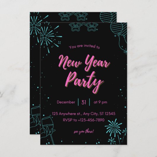 Eintrittskarte für das neue Jahr Einladung (Vorne/Hinten)
