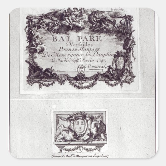 Eintrittskarte für den Ball in Versailles Quadratischer Aufkleber (Vorderseite)