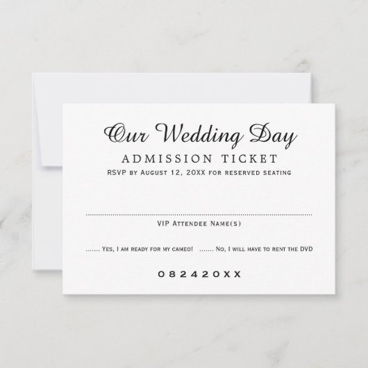 Eintrittskarte für den Film Schwarz-Weiß-Hochzeit RSVP Karte (Vorderseite)