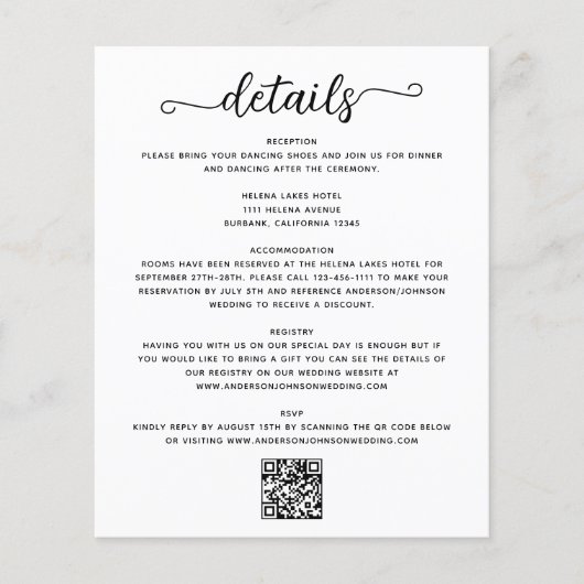 Eintrittskarte für die Hochzeitdetails (Vorderseite)