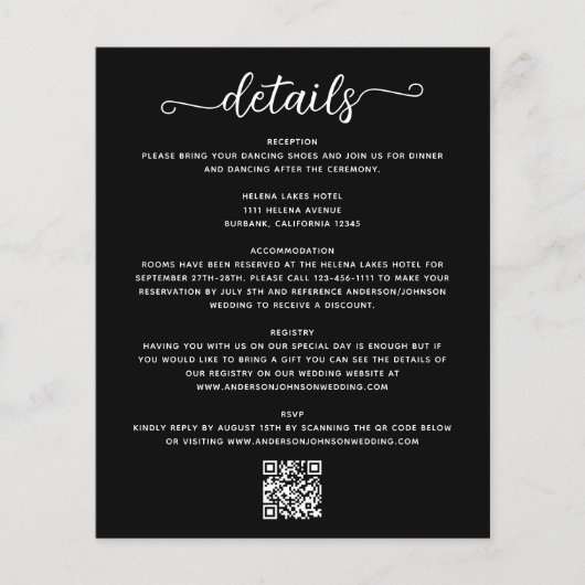 Eintrittskarte für die Hochzeitdetails (Vorderseite)