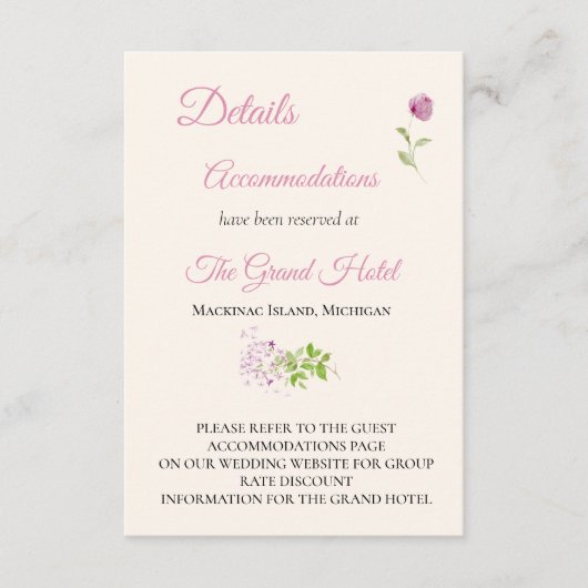 Eintrittskarte für die Hochzeitdetails Begleitkarte (Vorderseite)