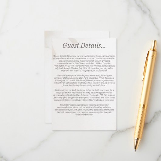 Eintrittskarte für die Hochzeitgäste Begleitkarte (Vorderseite/Rückseite Beispiel)