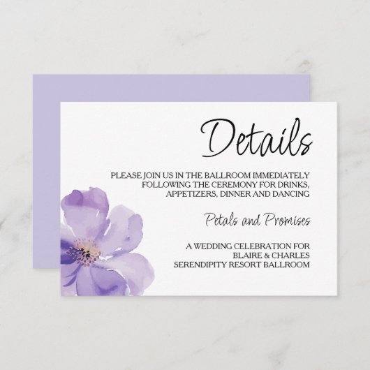 Eintrittskarte für Lavendel und Grüne Hochzeiten Begleitkarte (Vorne/Hinten)