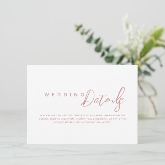 Eintrittskarte für Minimalistische Hochzeitdetails Begleitkarte (Stehend Vorderseite)
