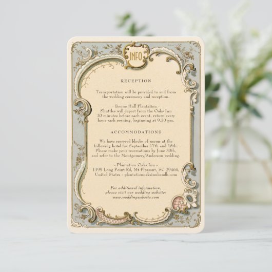 Eintrittskarte für viktorianische Hochzeitdetails Einladung (Stehend Vorderseite)