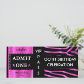 Eintrittskarte Geburtstagsparty Zebra Pink Black Einladung (Stehend Vorderseite)