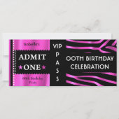 Eintrittskarte Geburtstagsparty Zebra Pink Black Einladung (Vorderseite)