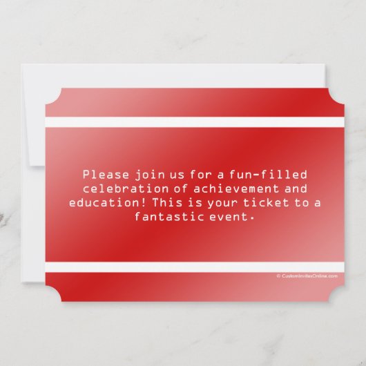 Eintrittskarte zur Red Graduation Party Einladung (Rückseite)