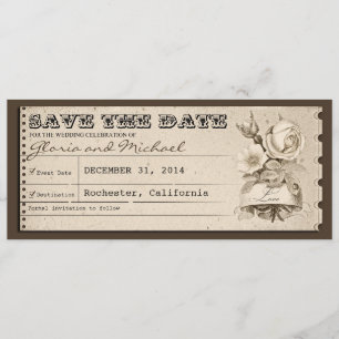 Eintrittskarten-Einladungen im Vintage-Stil zum Me Save The Date