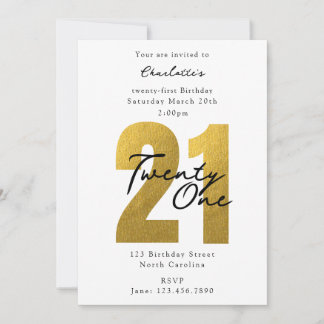 Einundzwanzig 21. Geburtstag Luxus Gold Modern Einladung