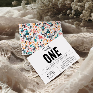 einundzwanzig | 21. Geburtstag mit farbenfroher Ge Einladung