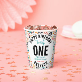 einundzwanzig | 21. Geburtstag mit farbenfroher Ge Pappbecher