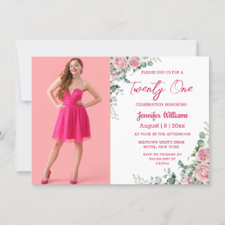 einundzwanzig 21. Geburtstag rosa Drehbuch Blumens Einladung