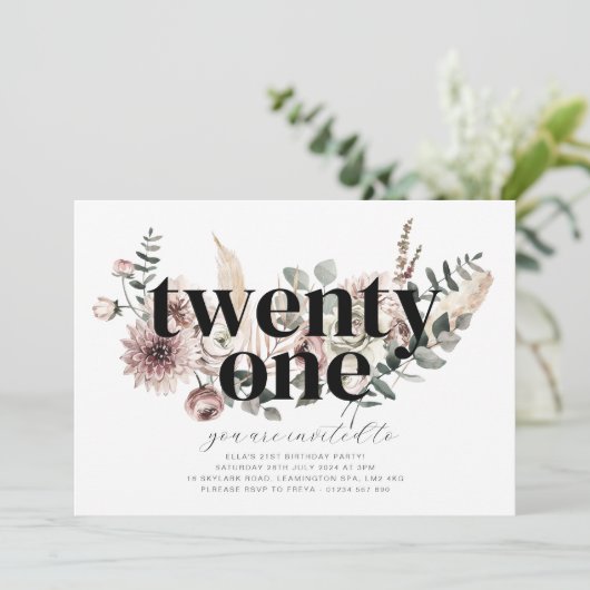 Einundzwanzig Florals - 21. Geburtstag Einladung (Stehend Vorderseite)