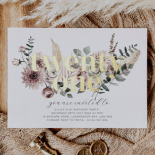Einundzwanzig Florals - 21. Geburtstag - Gold Folieneinladung