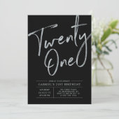 einundzwanzig | Silver & Black 21. Geburtstag Part Einladung (Stehend Vorderseite)