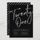 einundzwanzig | Silver & Black 21. Geburtstag Part Einladung (Vorne/Hinten)