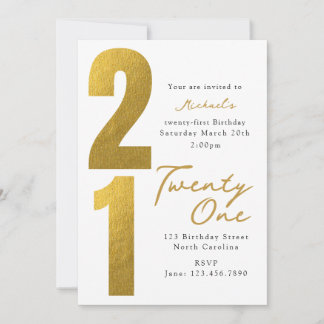 Einundzwanzigster 21. Geburtstag Modern Weißgold Einladung