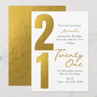 Einundzwanzigster 21. Geburtstag Modern Weißgold Einladung