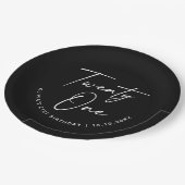Einundzwanzigster Geburtstag | Schwarze Minimalist Pappteller (Schrägansicht)