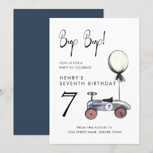 Einvitation zum 7. Geburtstag im Vintage-Rennwagen Einladung