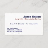 🗽 Einwanderung Visitenkarte (Rückseite)