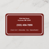 Einwanderungsbürgerschaft Visitenkarte (Rückseite)