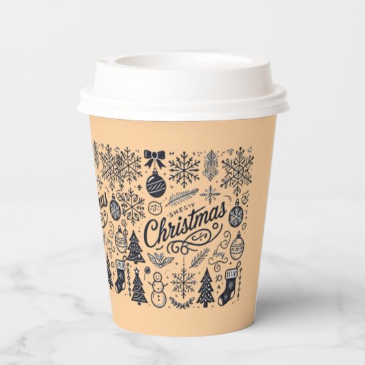 Einwegbecher oder Papierbecher für Weihnachten (Rückseite)