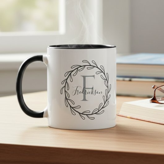 Einweihung Botanischer Blattkranz Monogramm Tasse