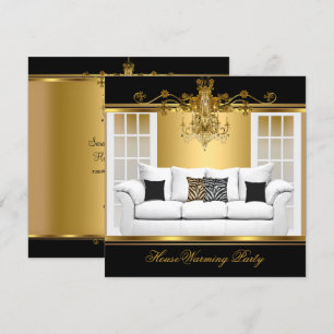 Einweihungsparty Kronleuchter Reich Gold Schwarz Einladung