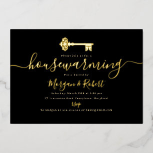 Einweihungsparty mit schwarzem Goldschlüssel Folieneinladung