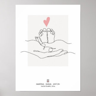 Einzeilige Babyfüße Geburtsstatistik Kinderzimmer Poster
