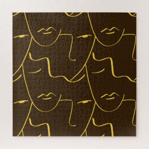 Einzeilige Zeichnung Gesichter Muster Puzzle
