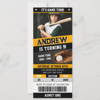 Einzel-Baseball-Ticket Geburtstag mit Foto Einladung